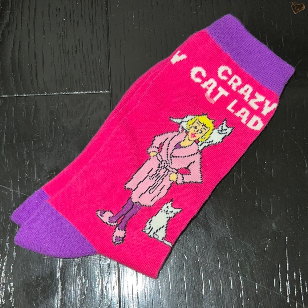 Archie McPhee Crazy Cat Lady Pink and Purple Socks